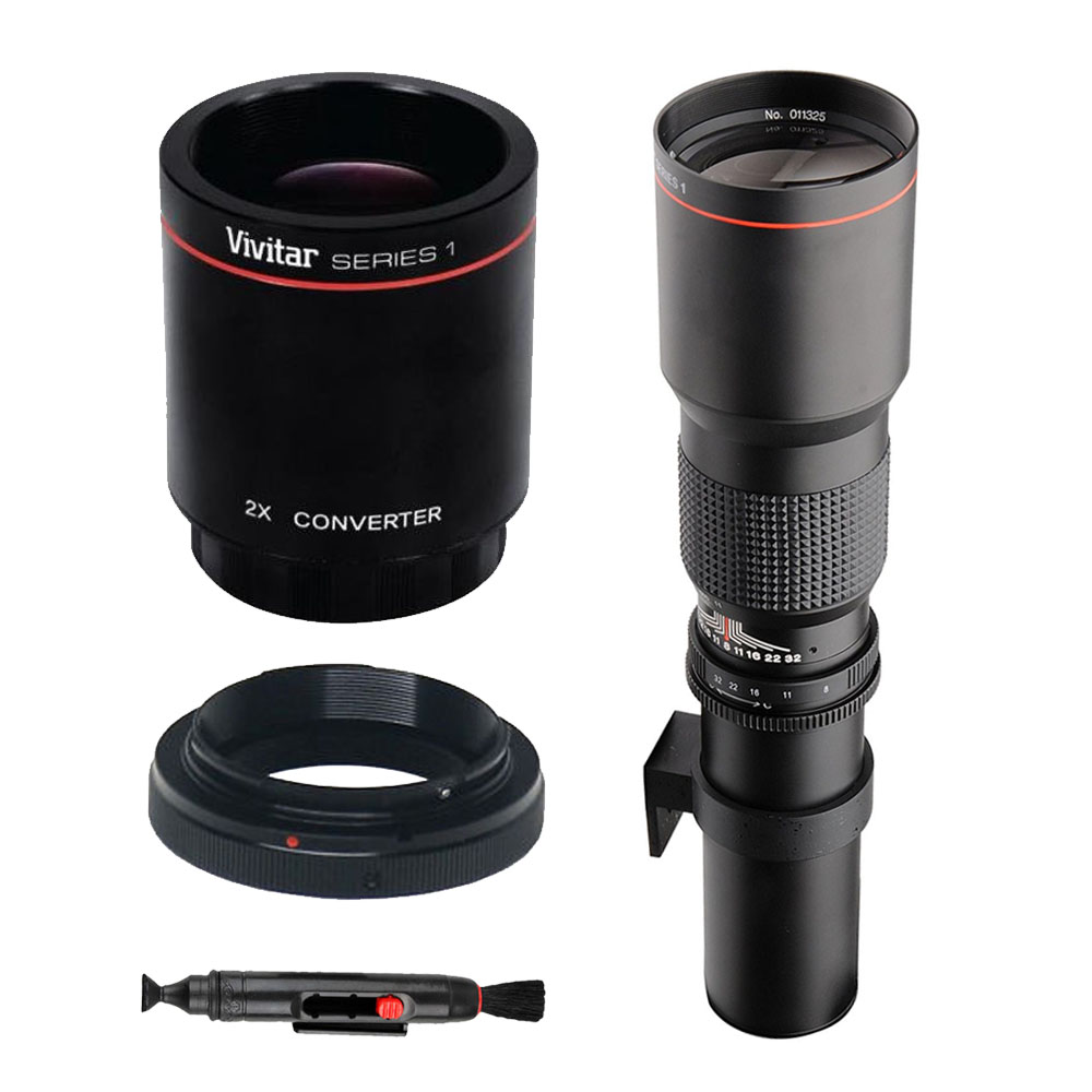 Vivitar 500mm f/8.0 Telephoto T-Mount Lens + T Mount For Canon & 2X ...